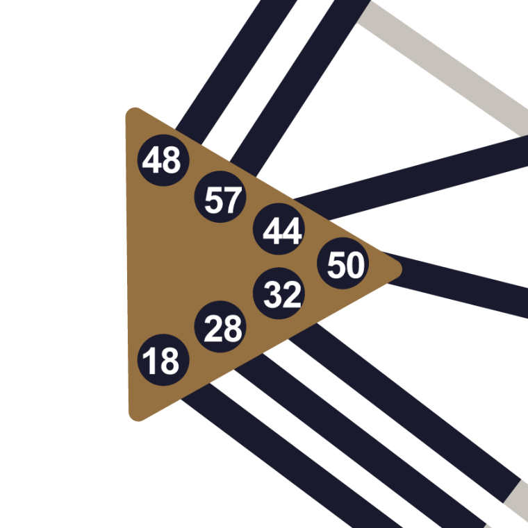 Dettaglio del bodygraph: il Centro della Milza con le porte 48, 57, 44, 50, 32, 28 e 18