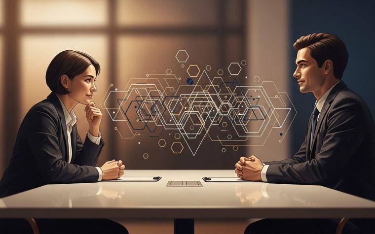 Colloquio di lavoro con due persone sedute a un tavolo, rappresentando il processo di selezione del personale