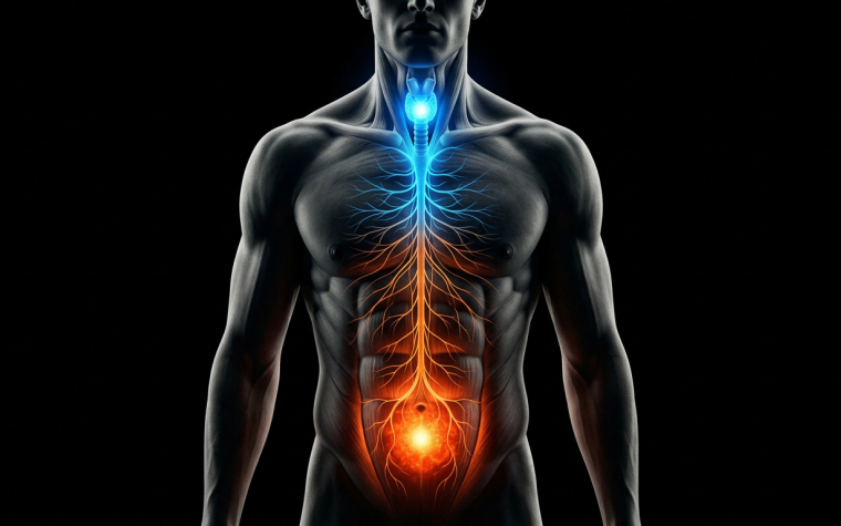Rappresentazione simbolica del flusso energetico tra centro sacrale e gola nel corpo umano