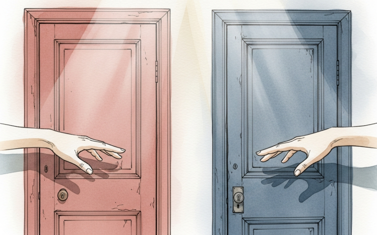 Persona a un bivio che rappresenta l'ansia decisionale e la paralisi da scelta