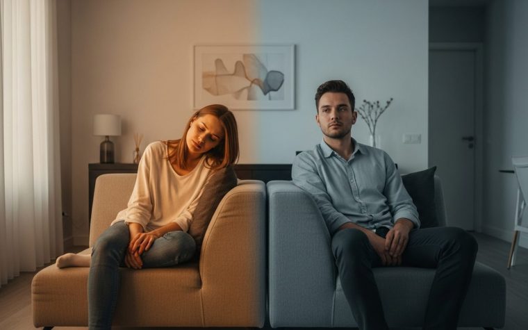 Due silhouette con campi energetici che si sovrappongono, rappresentando la dinamica energetica nelle relazioni