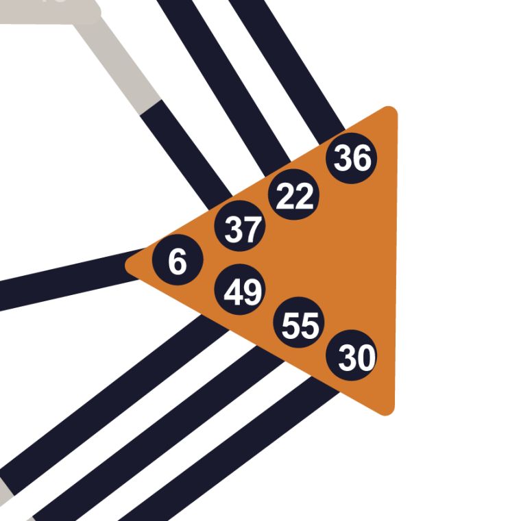 Dettaglio del bodygraph: il Plesso Solare con le porte 6, 22, 30, 36, 37, 49 e 55