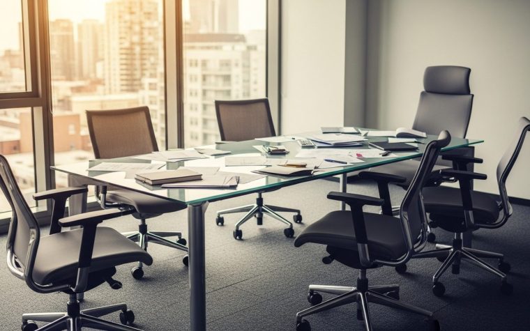 Team di lavoro in riunione con dinamiche energetiche visibili tra i membri del gruppo