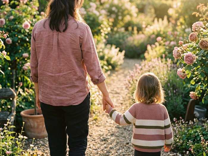 Mano di un adulto che accompagna quella di un bambino, Lettura per il Figlio/a