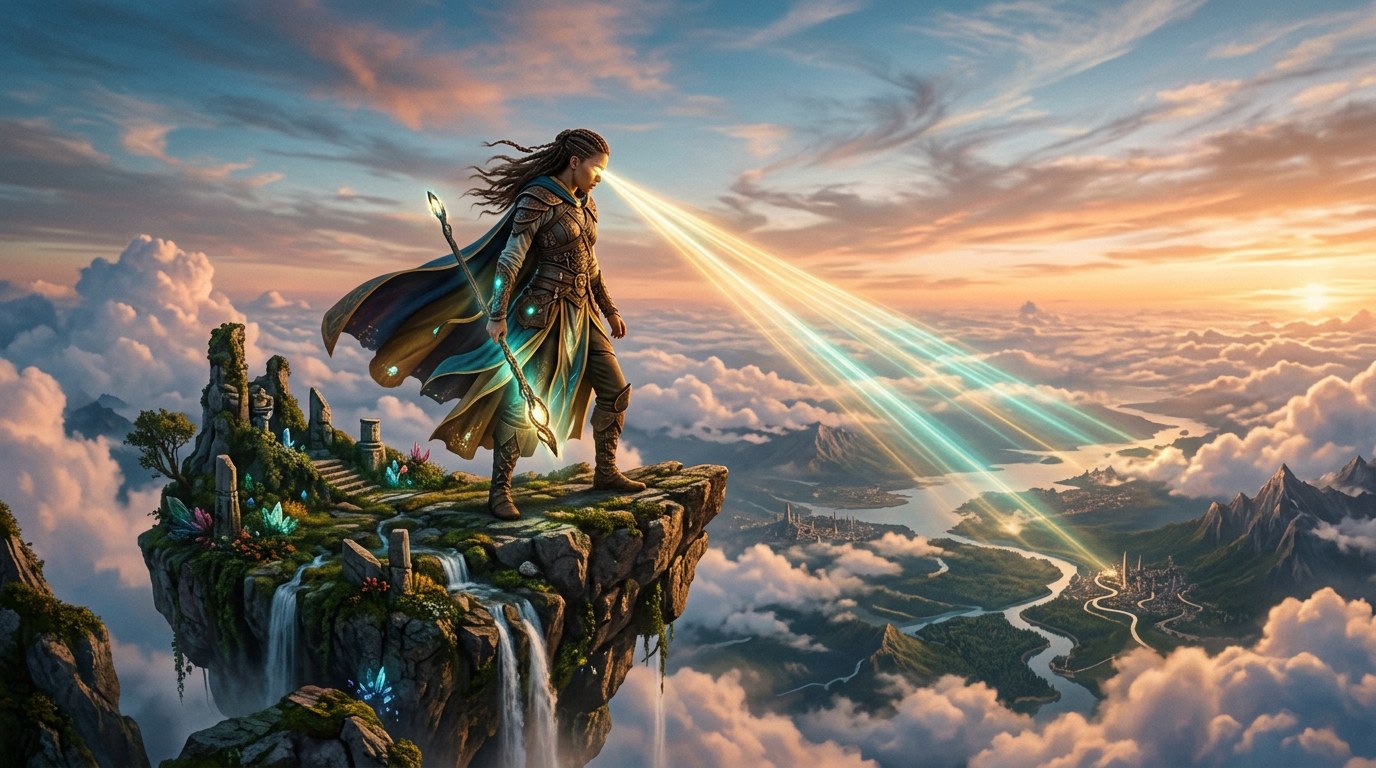 Figura stilizzata che osserva un bodygraph Human Design, illustrazione pulita palette teal e rosa su bianco