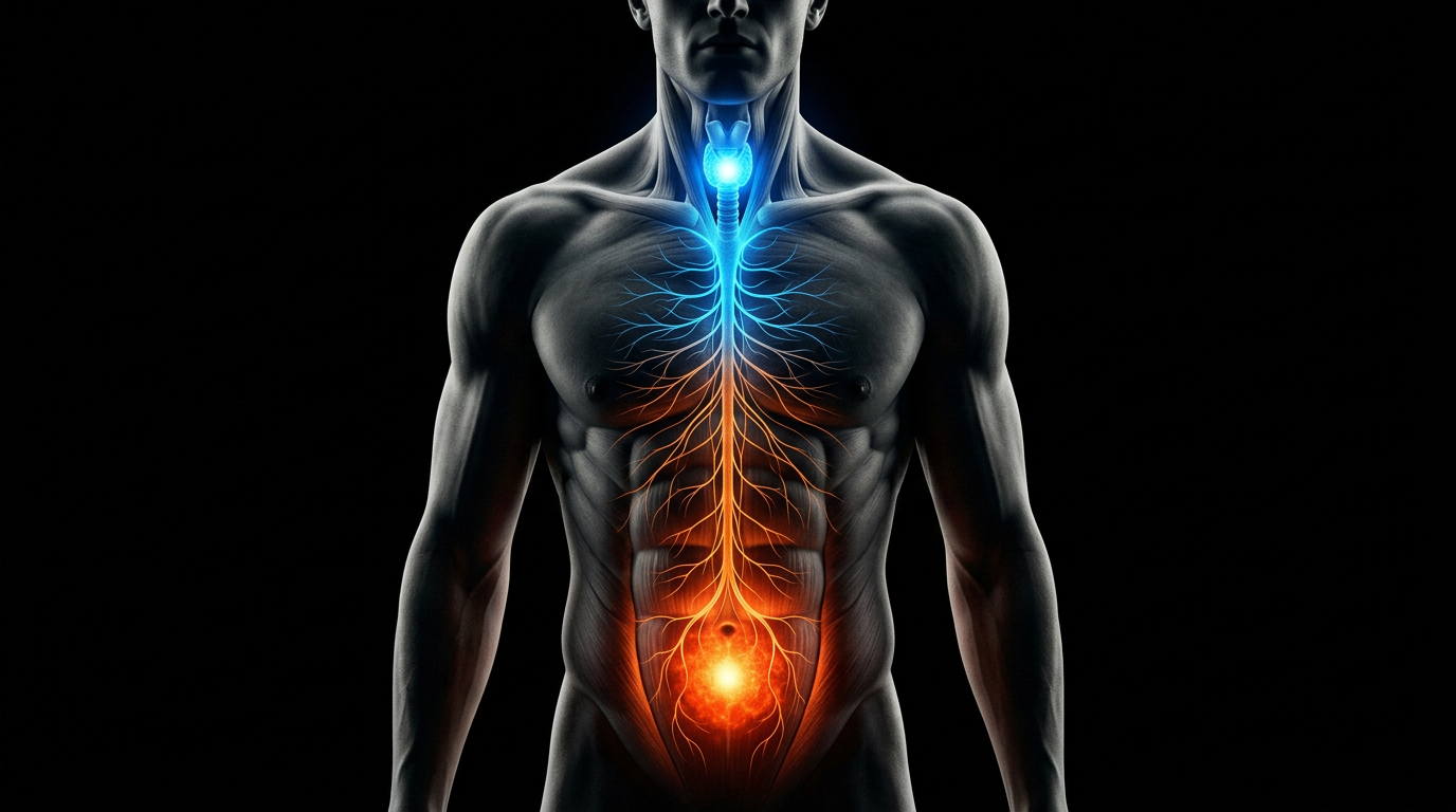 Rappresentazione simbolica del flusso energetico tra centro sacrale e gola nel corpo umano