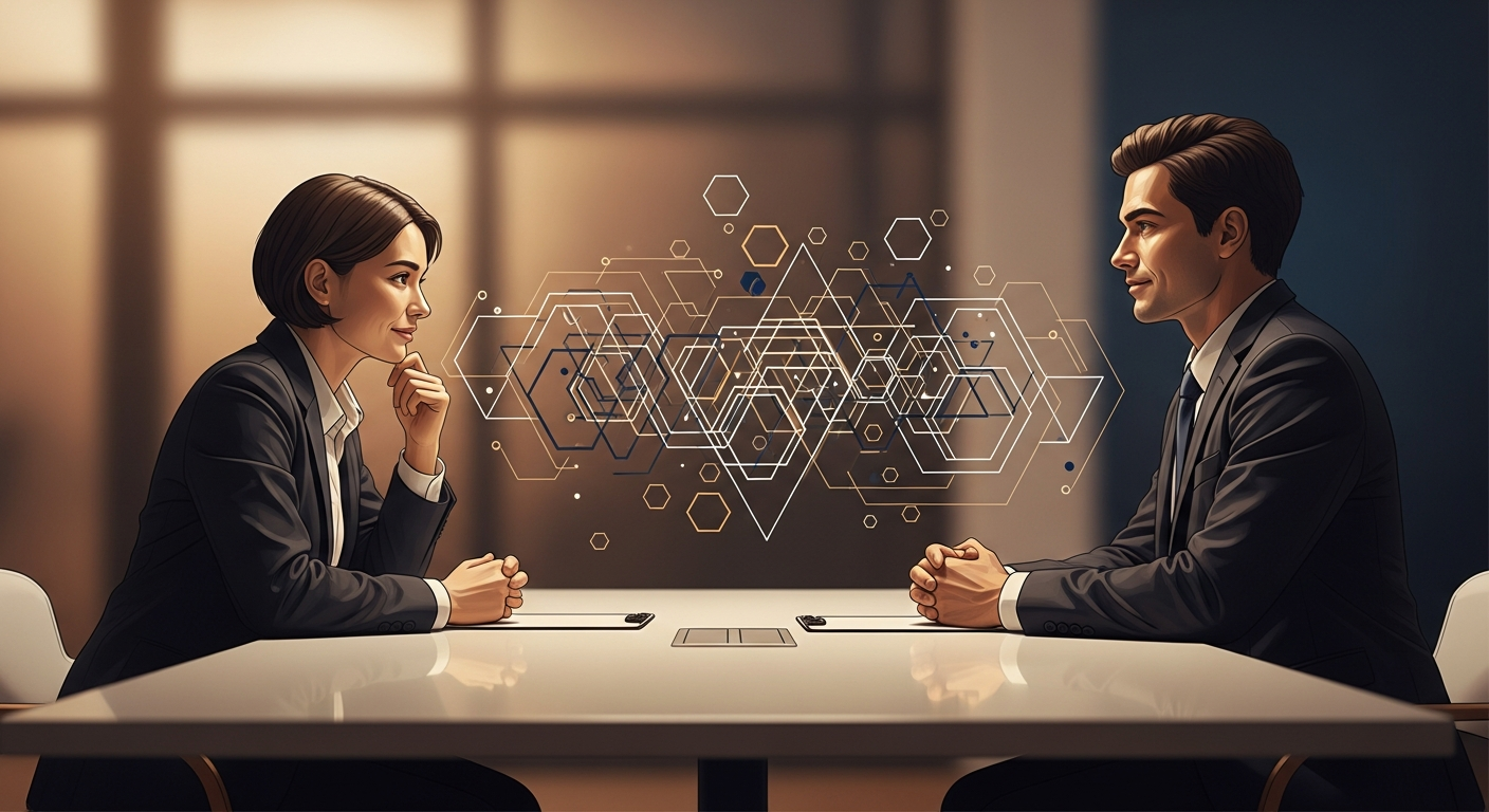 Colloquio di lavoro con due persone sedute a un tavolo, rappresentando il processo di selezione del personale