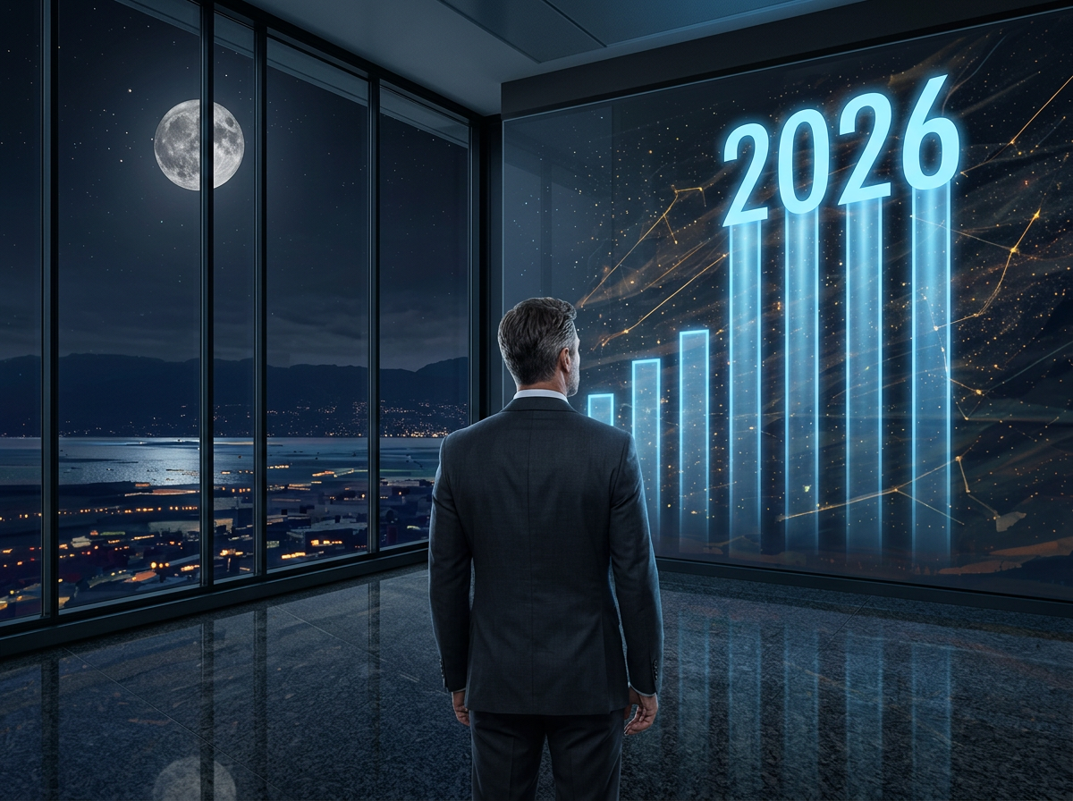 Paesaggio urbano al tramonto che simboleggia la transizione tra due ere aziendali